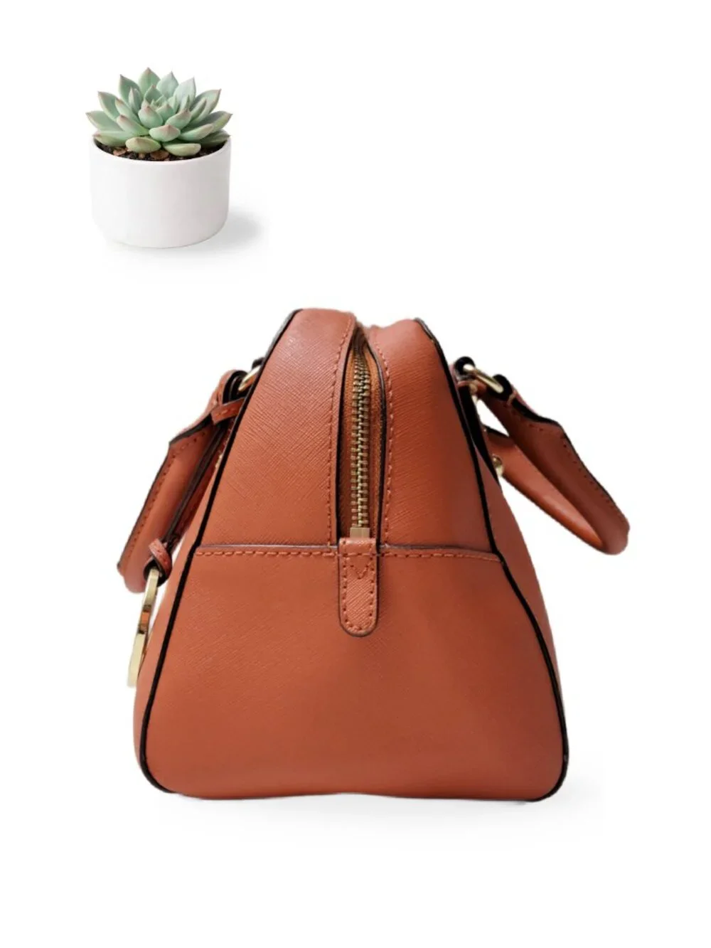 Michael Kors Small Satchel Burnt Orange Saffiano Leather Gold Top Handle Bag